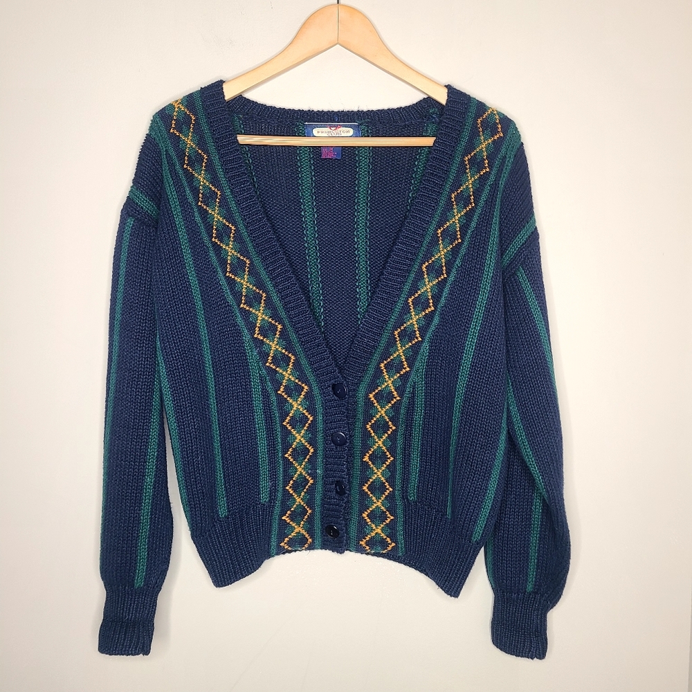 Vintage Princeton Club Plaid Striped Four‎ Button Cardigan 90s Size Medium
